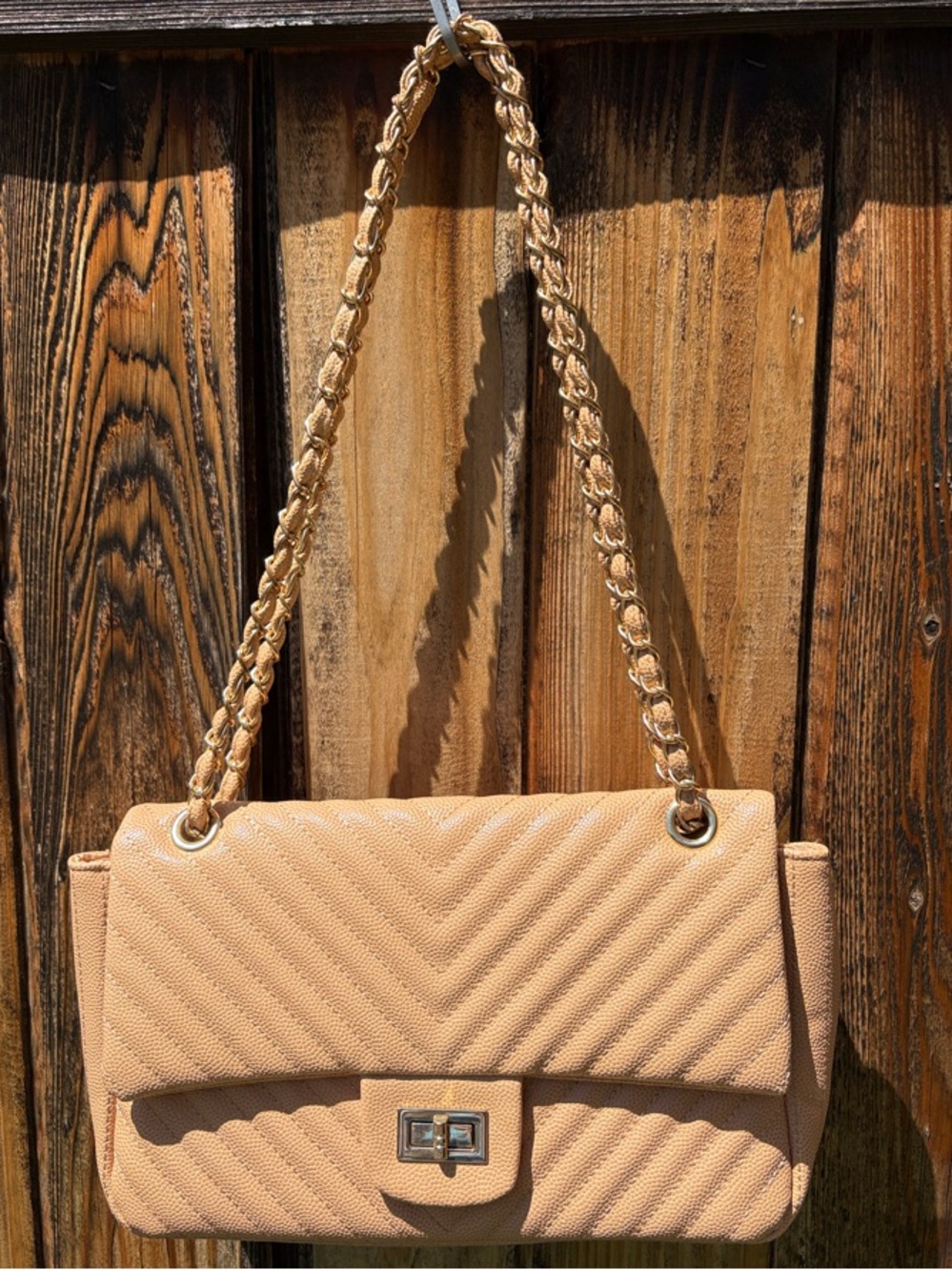 Francesca's Collections Quilted Shoulder Bag in Peachy Beige
